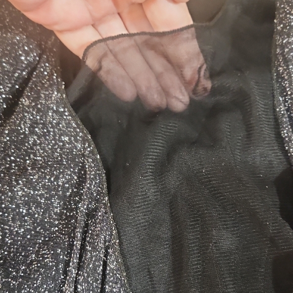 Sparkly Black Sheer Blouse Double Layered With Long Sleeves - Picture 3 of 8